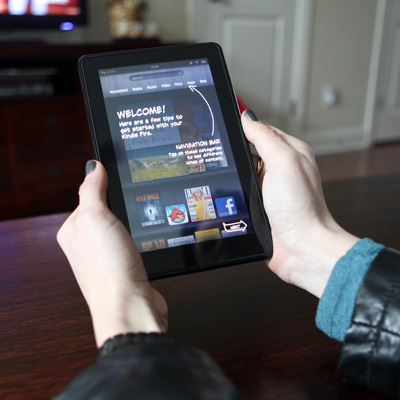 AMAZON.COM® Kindle Fire® - Movies, apps, games, music, reading and more is available at your fingertips with the full color 7” Kindle Fire®. Features Wi-Fi, free digital storage in Amazon Cloud, built-in email app and Amazon Silk, a revolutionary cloud-accelerated browser.  Includes U.S. power adapter (supports 100-240V), and Quick Start Guide.