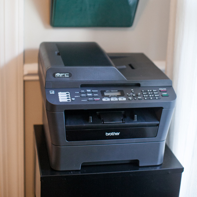 BROTHER® Laser Multi-Function Center® - Print, copy, scan and fax with this all-in-one center.  Features include 35-page capacity auto-document feeder for copying, scanning and faxing.  33.6K bps Super G# fax modem, automatic duplex feature for double sided printing, built-in wireless or Ethernet network interfaces and high quality color scanning, plus more.